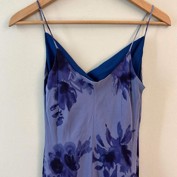 Vintage Silk Floral Slip Maxi Dress Pullover Purple Blue Colors SZ 4 Cowl Neck - Picture 13 of 16